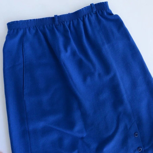 Vintage White  Stag Blue Pure Virgin Wool A Line Skirt - Cobalt - Picture 5 of 8